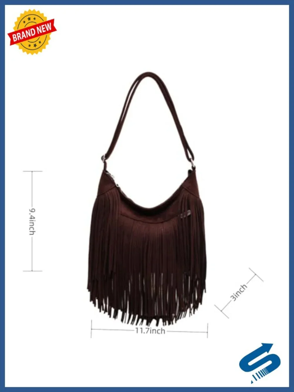 Vintage Suede Fringe Hobo Bag Tote Shoulder Crossbody Hippie Western Cowgirl